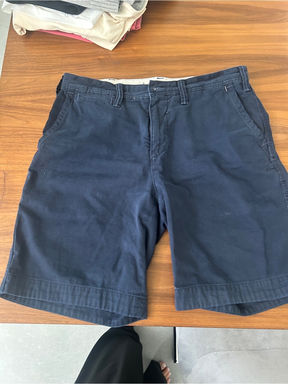 Ralph Lauren Navy Cotton Flat-Front 9” Distressed Shorts